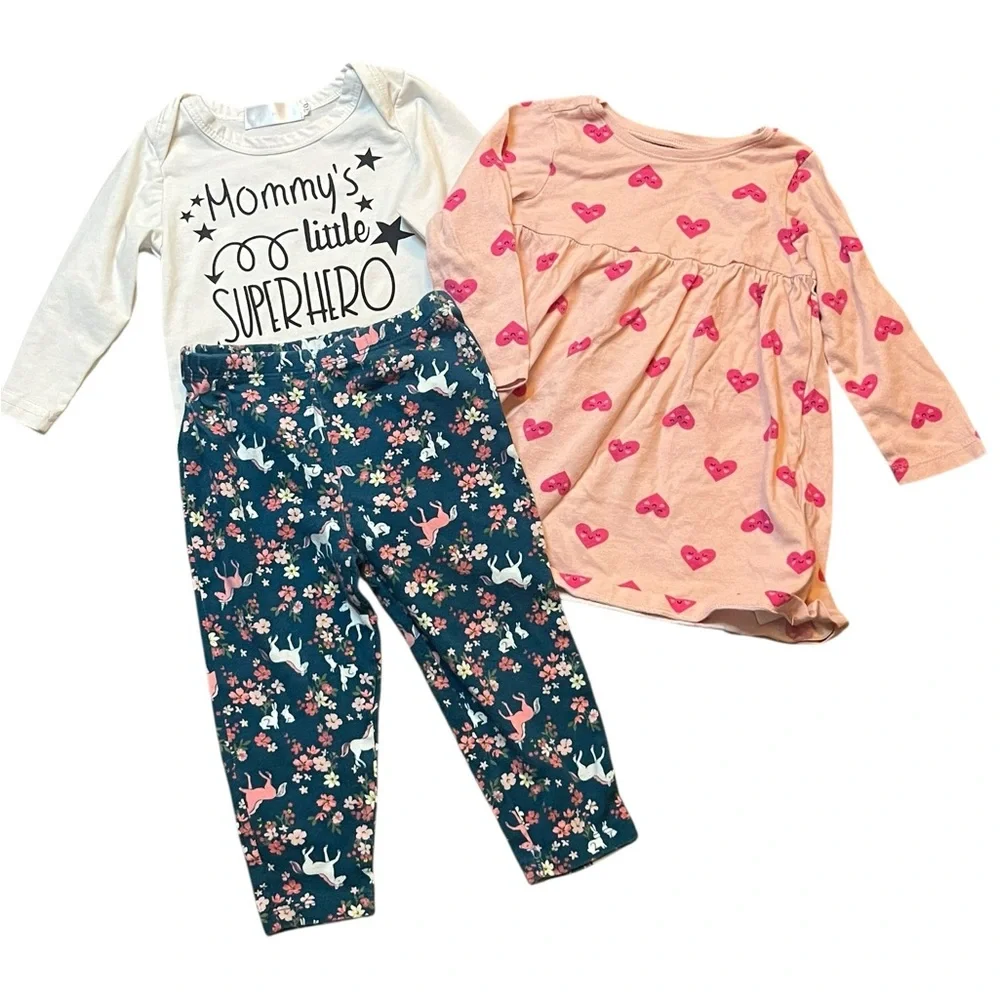 Three-Piece Baby Girls Bundle 12-18 Months 1 Leggings 1 Top 1 Old Navy Dress